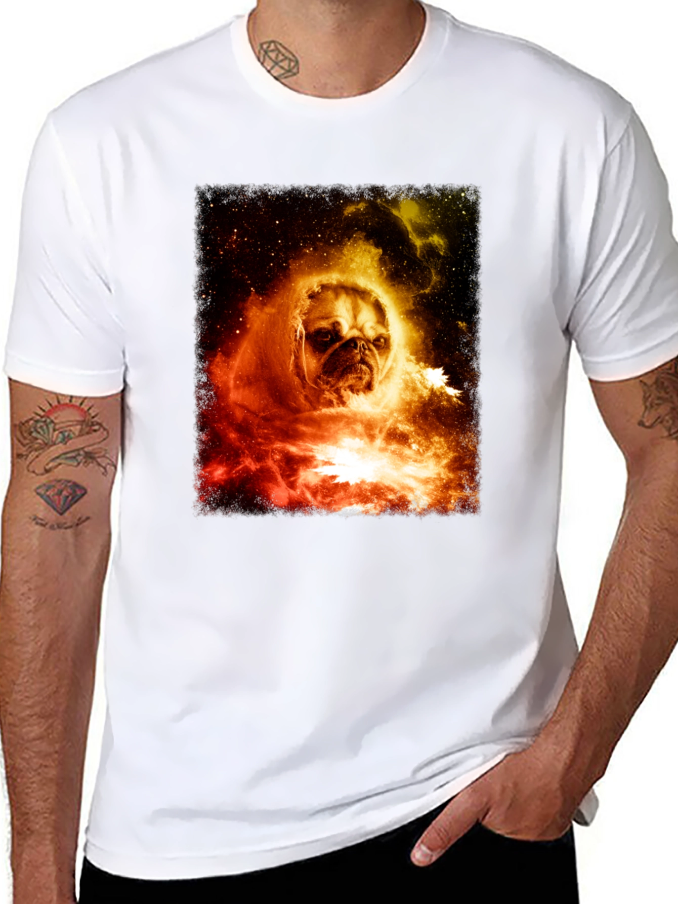 Cosmic Pug Graphic T-Shirt - Mens Black Tee