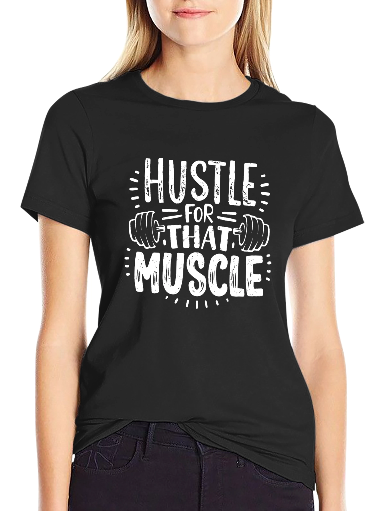 Hustle for That Muscle Black Graphic T-Shirt