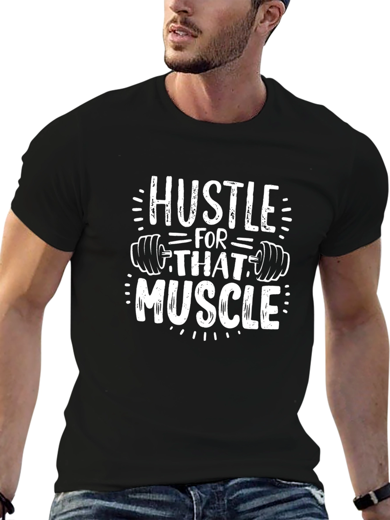 Hustle for That Muscle Black Graphic T-Shirt
