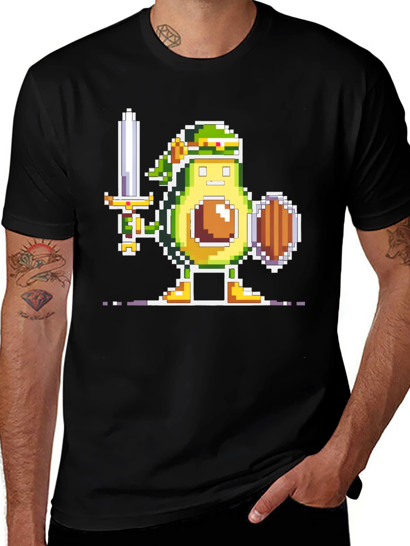 Avocado Warrior T-Shirt - Pixel Art Gamer Tee