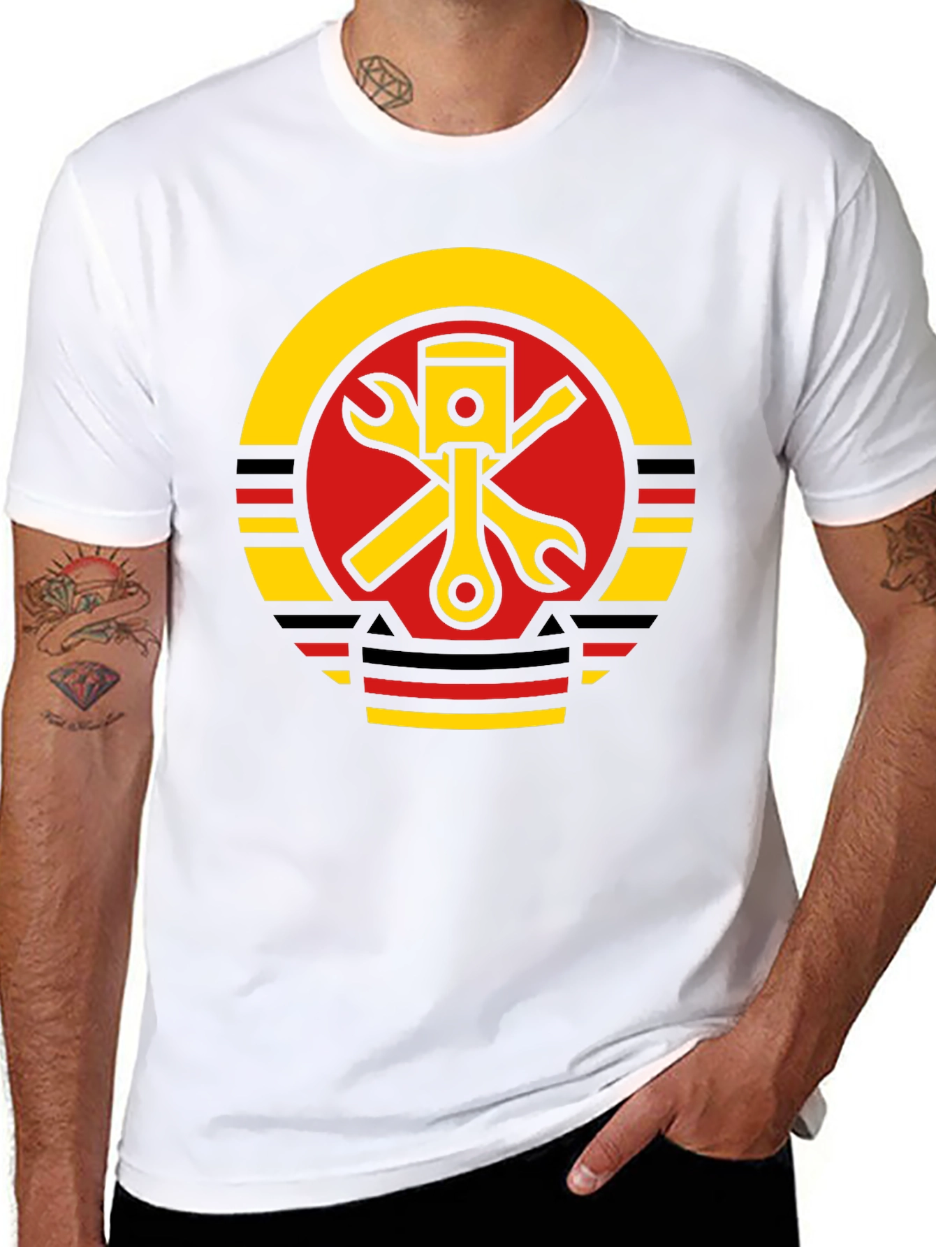 Piston Wrench Graphic Tee - Black Cotton Mechanic T-Shirt