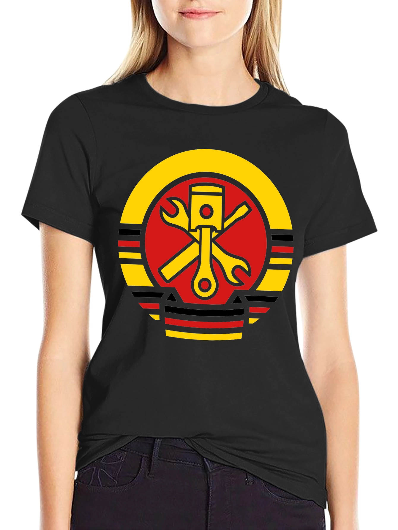 Piston Wrench Graphic Tee - Black Cotton Mechanic T-Shirt
