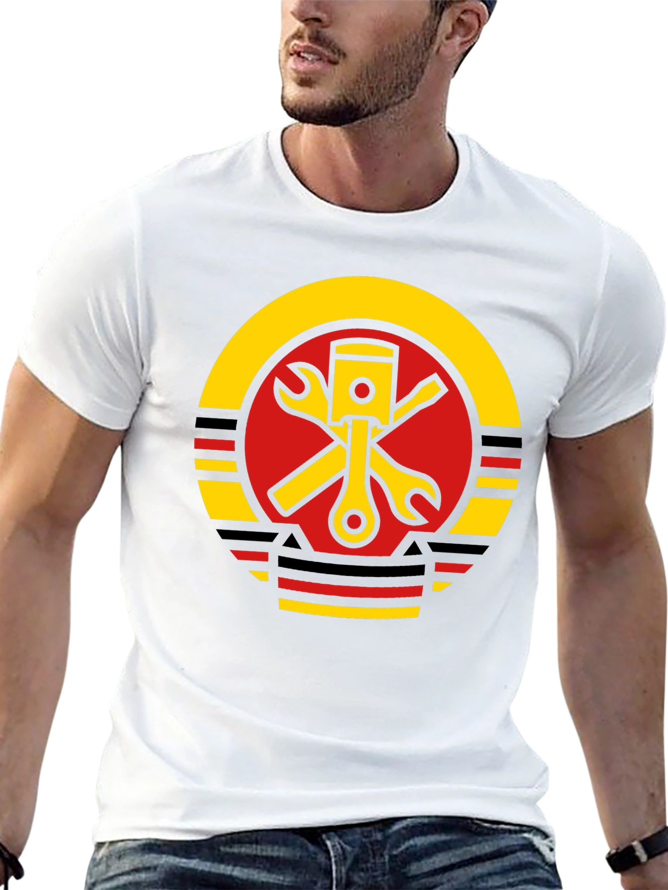 Piston Wrench Graphic Tee - Black Cotton Mechanic T-Shirt