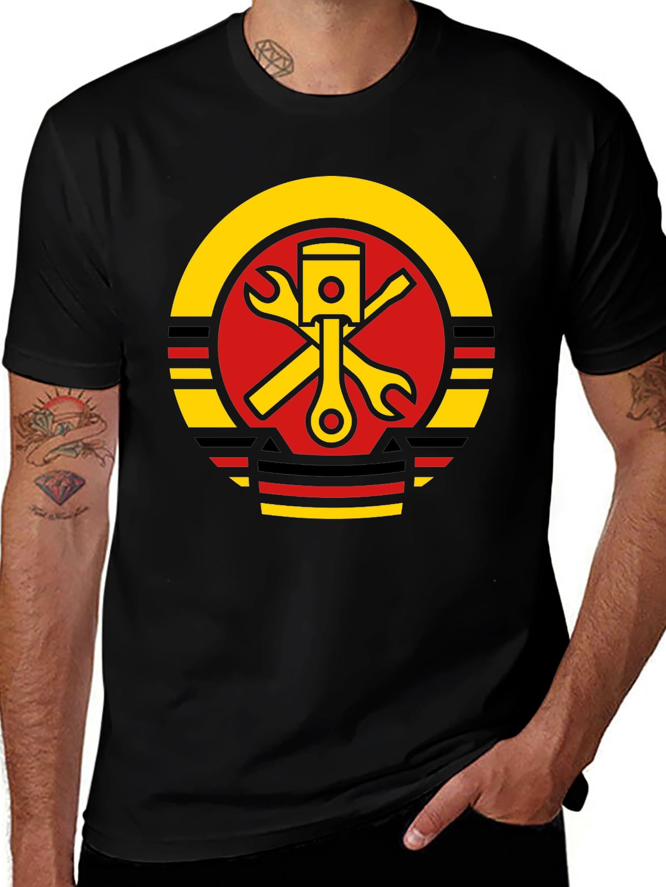 Piston Wrench Graphic Tee - Black Cotton Mechanic T-Shirt