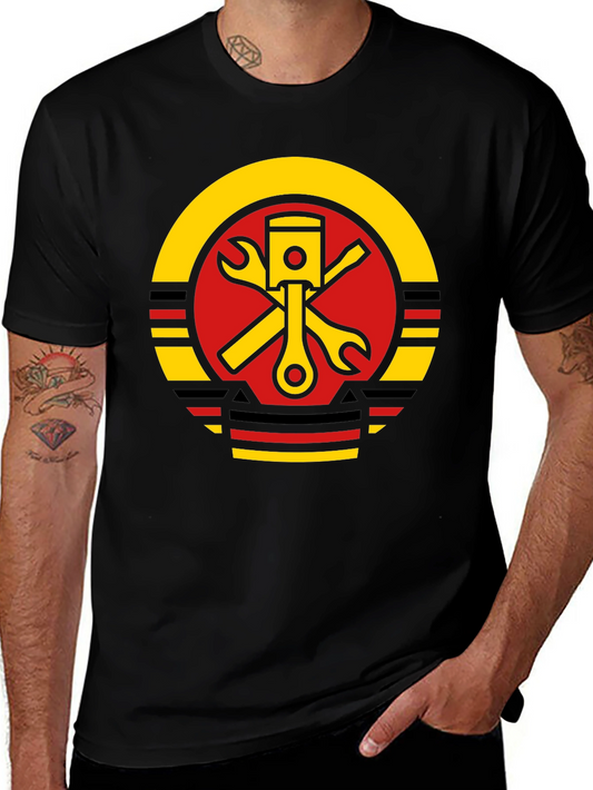 Piston Wrench Graphic Tee - Black Cotton Mechanic T-Shirt