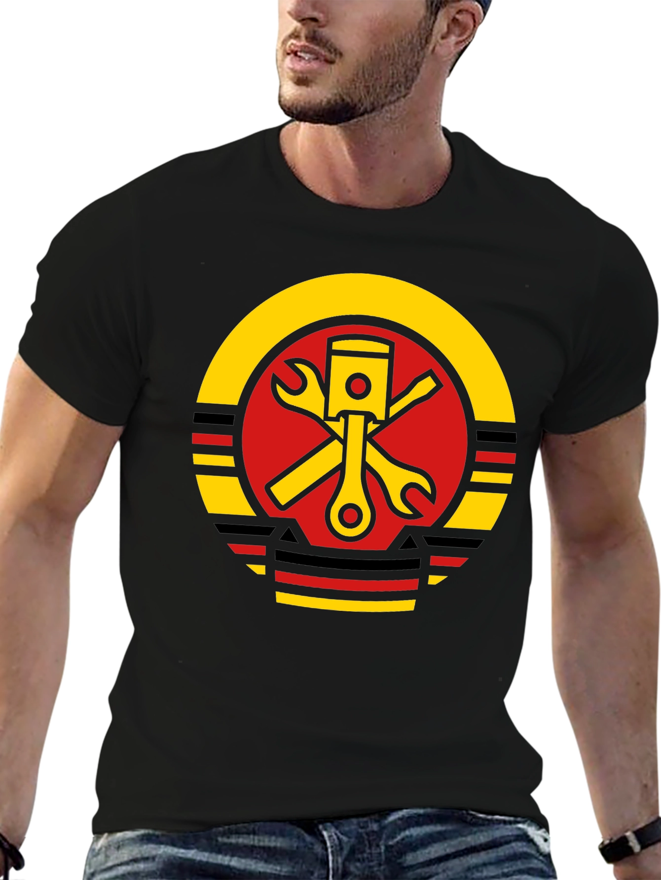 Piston Wrench Graphic Tee - Black Cotton Mechanic T-Shirt