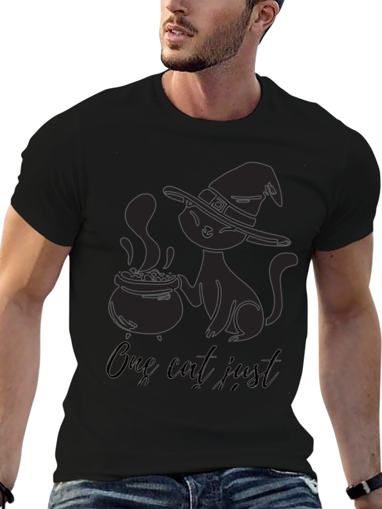 Spooky Black Cat Witch Cauldron Graphic T-Shirt