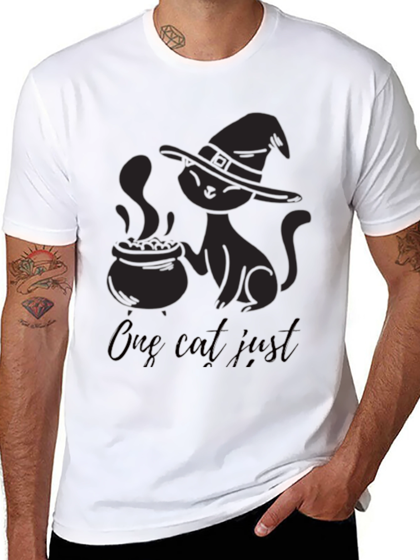 Spooky Black Cat Witch Cauldron Graphic T-Shirt