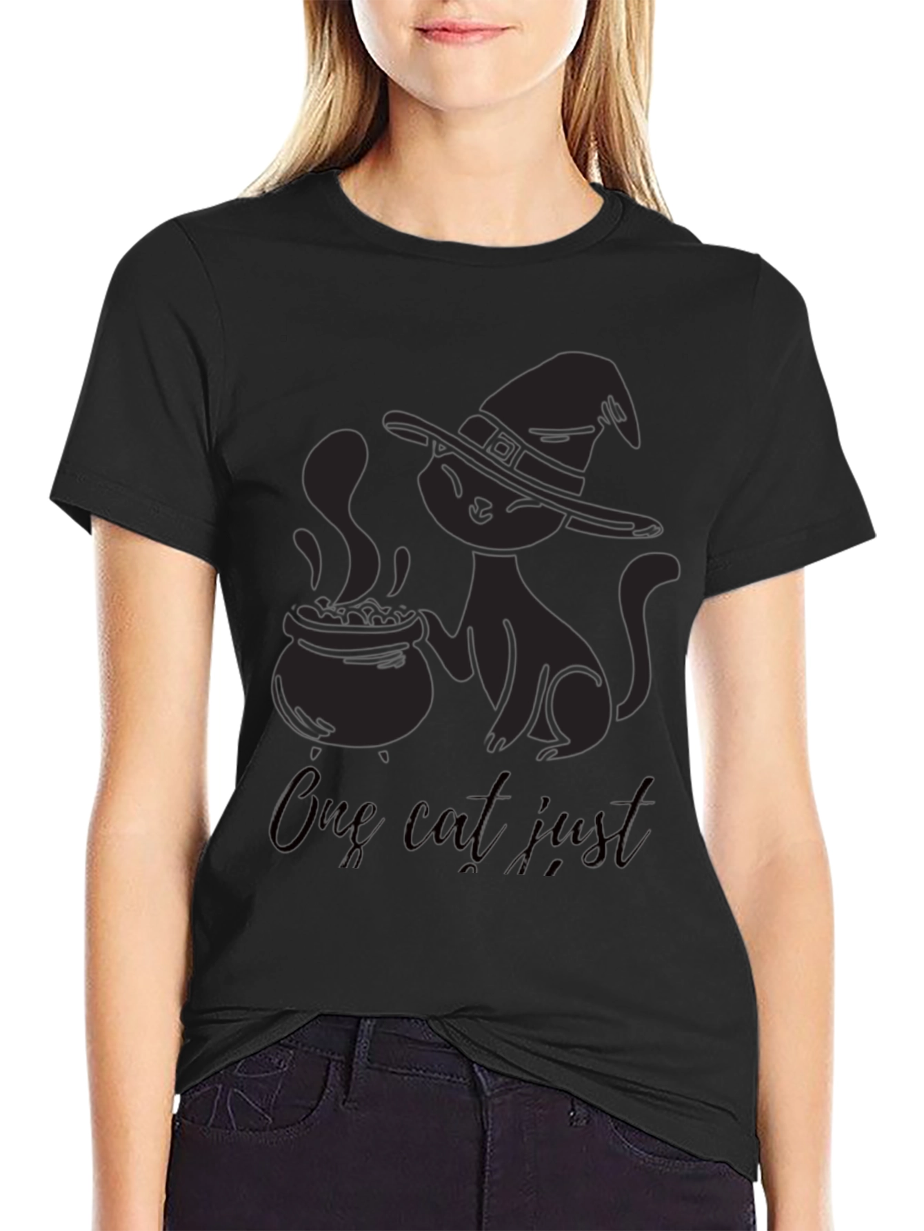 Spooky Black Cat Witch Cauldron Graphic T-Shirt