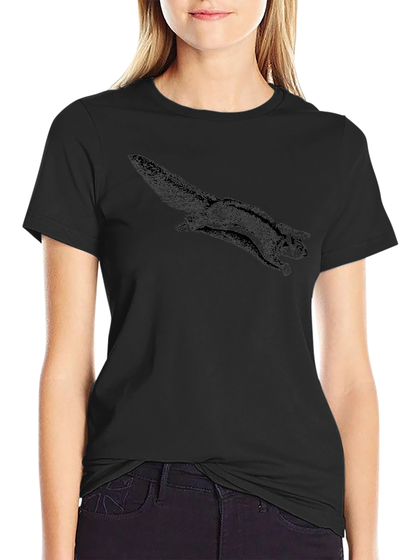 Flying Squirrel Graphic Tee - Black Cotton Comfort