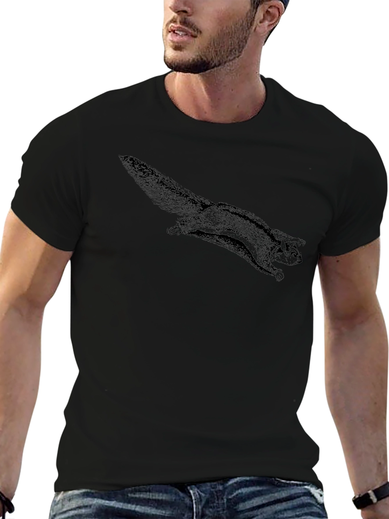 Flying Squirrel Graphic Tee - Black Cotton Comfort