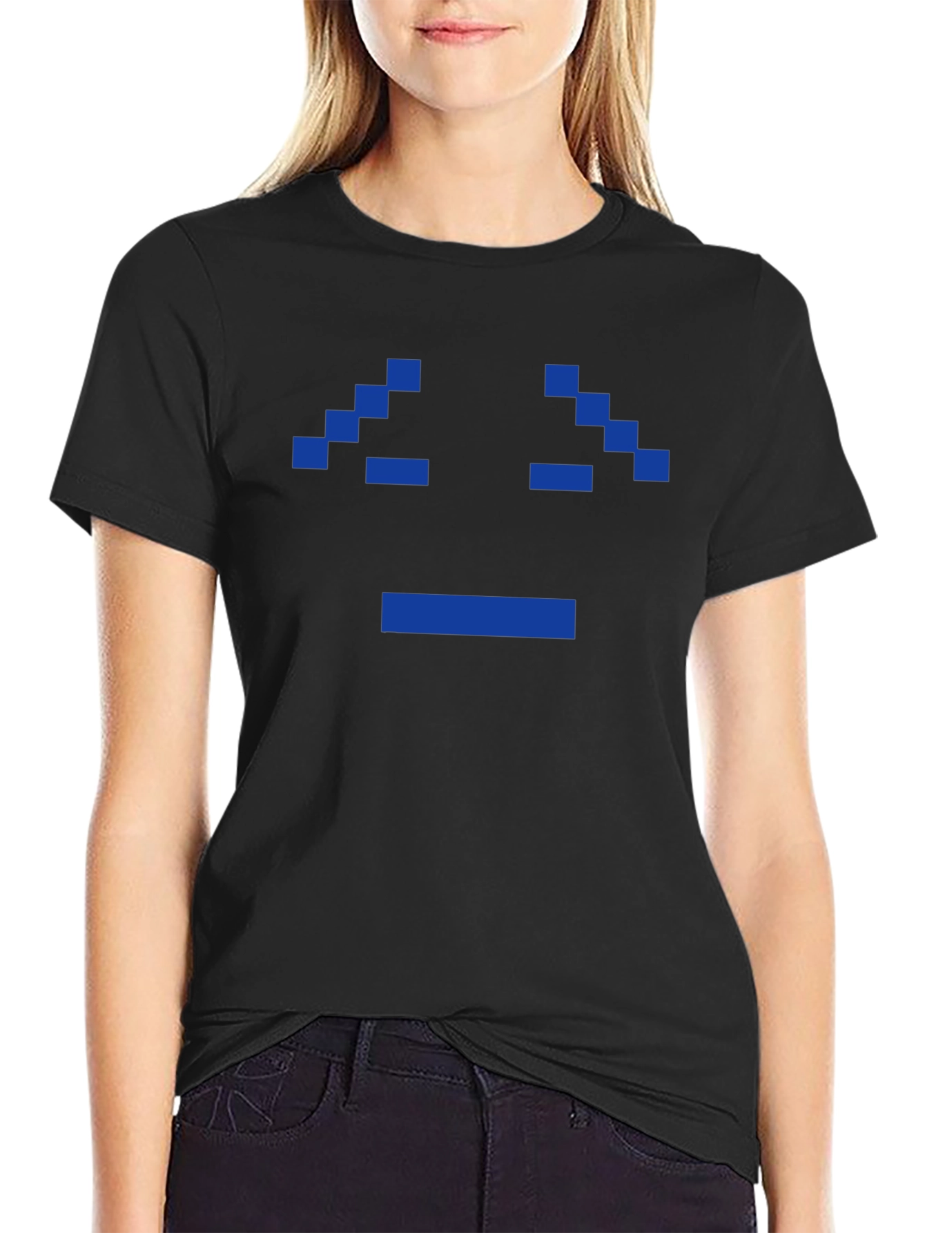 Pixel Sad Face Black T-Shirt