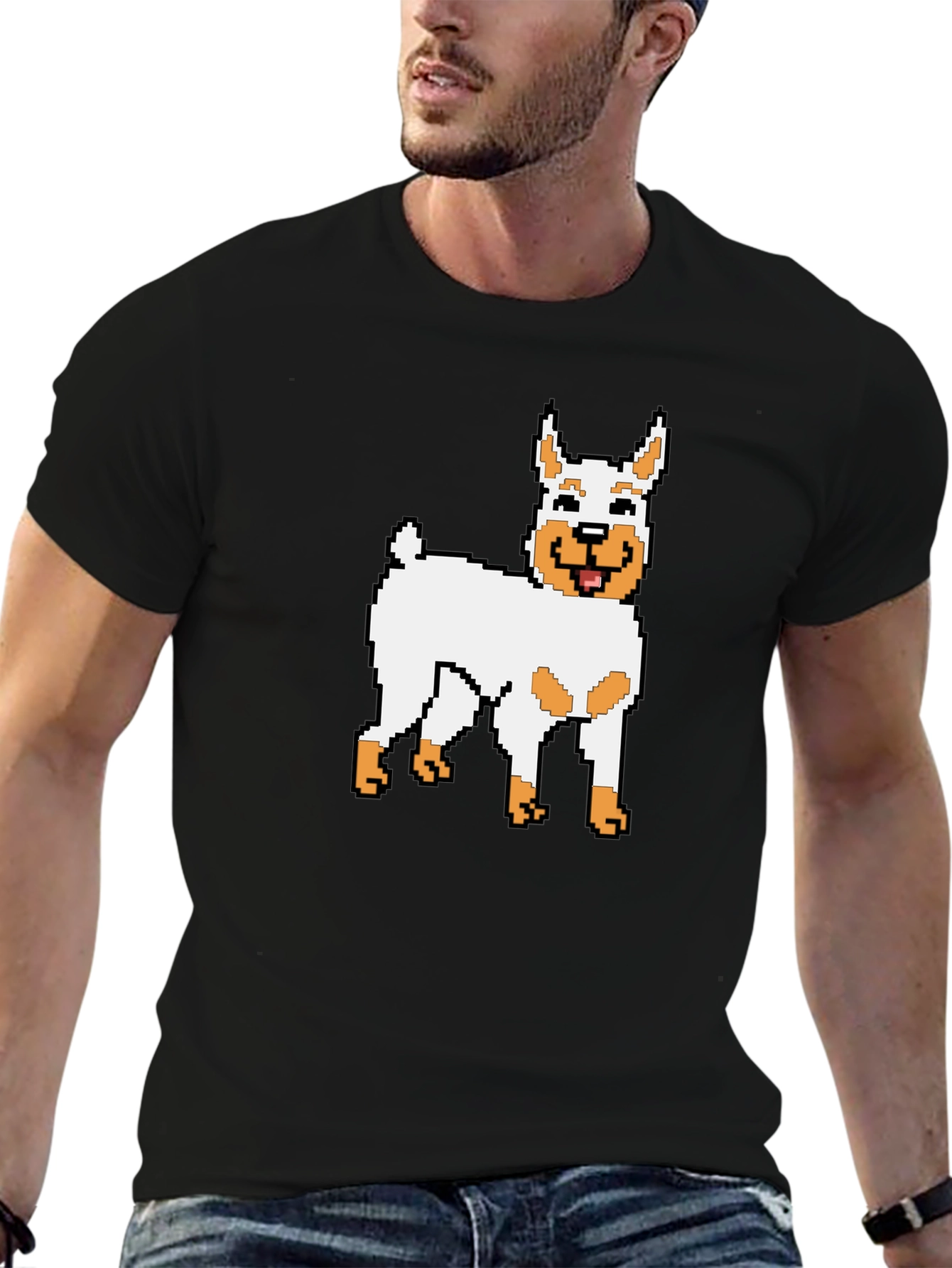 Pixel Dog Graphic Tee - Black Cotton Blend