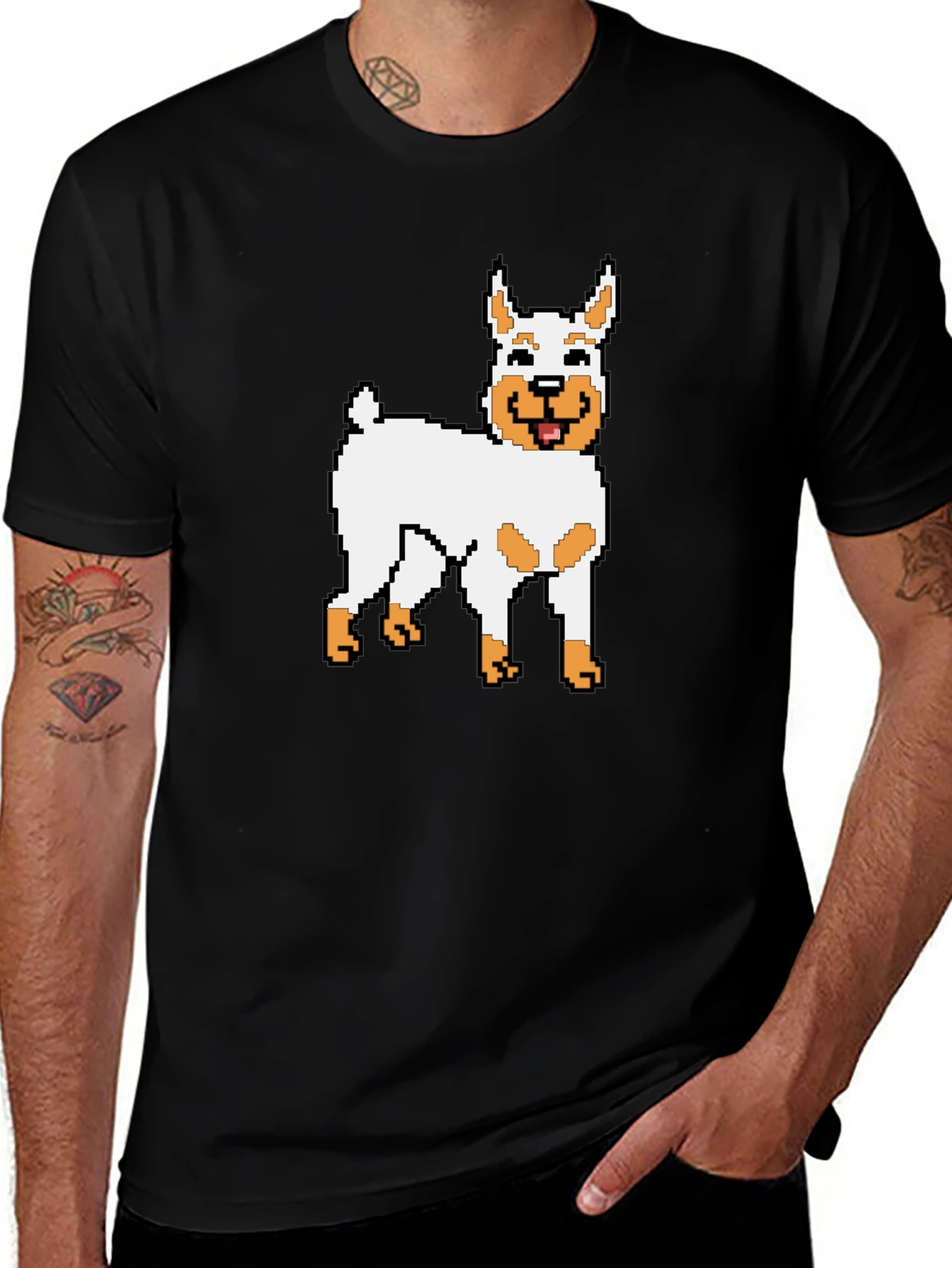 Pixel Dog Graphic Tee - Black Cotton Blend