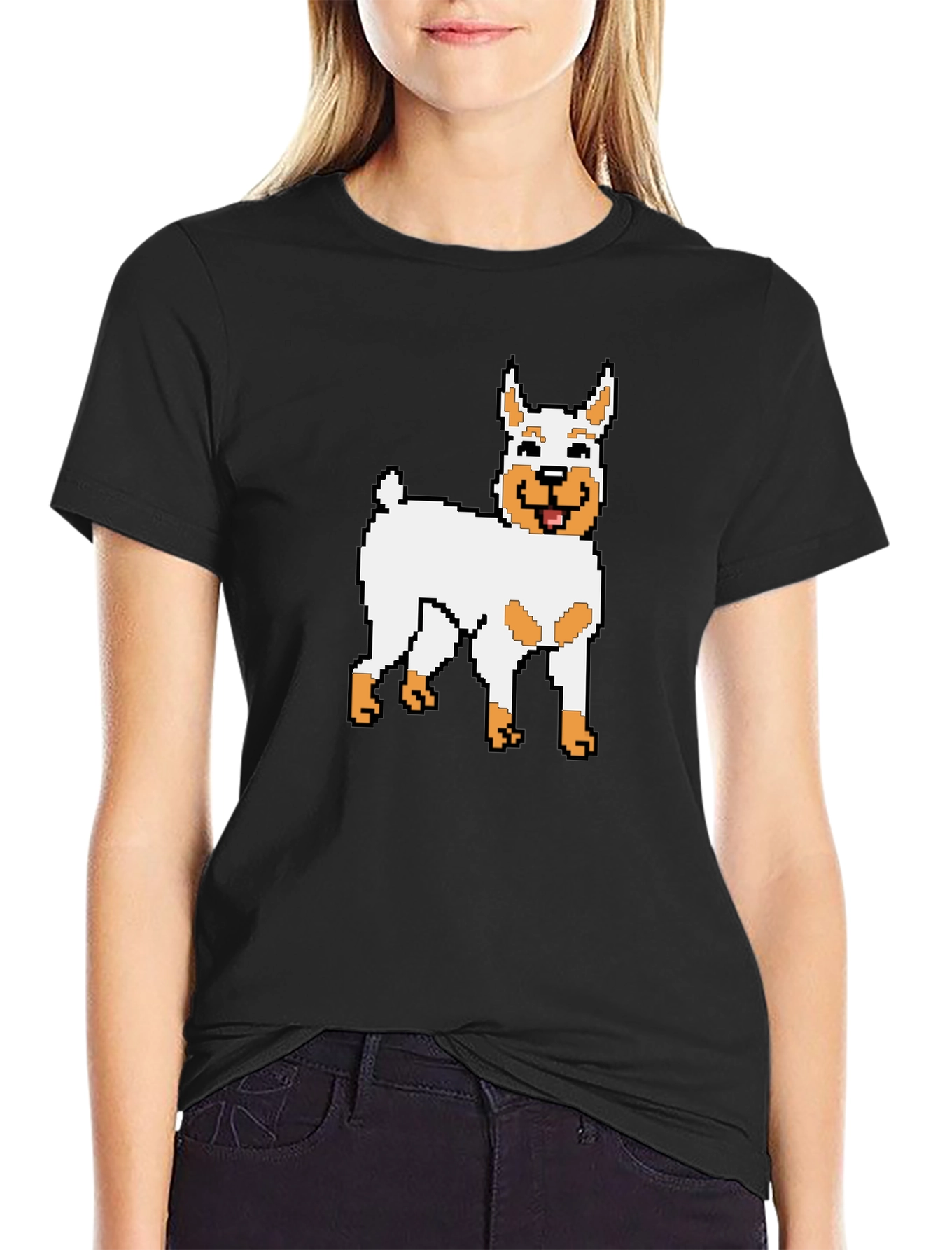 Pixel Dog Graphic Tee - Black Cotton Blend