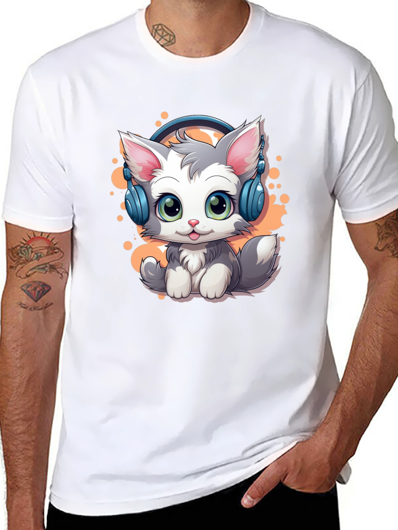 Cool Cat Headphones Graphic T-Shirt