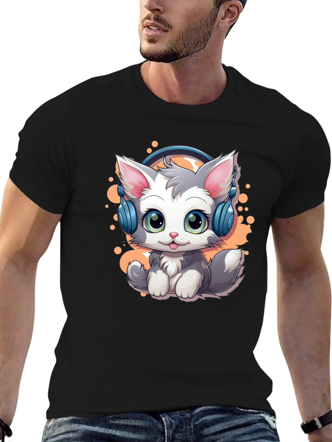 Cool Cat Headphones Graphic T-Shirt