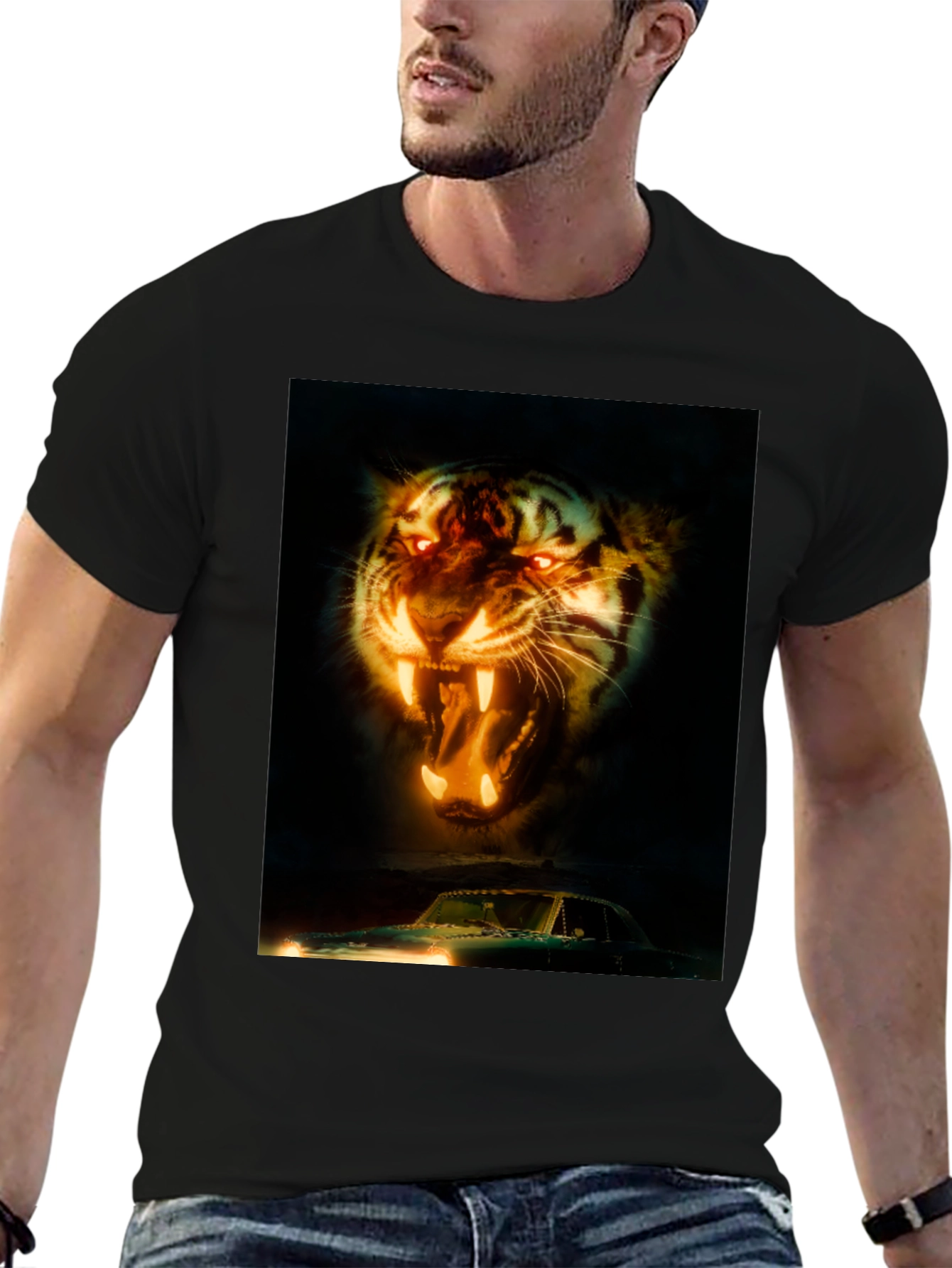 Tiger and Car Graphic T-Shirt