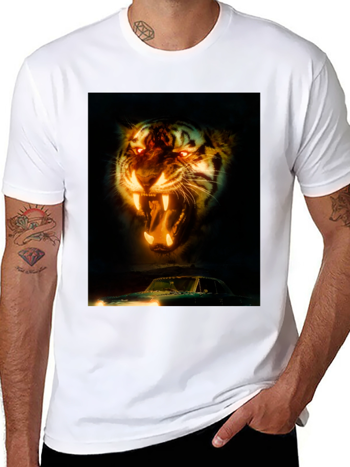 Tiger and Car Graphic T-Shirt