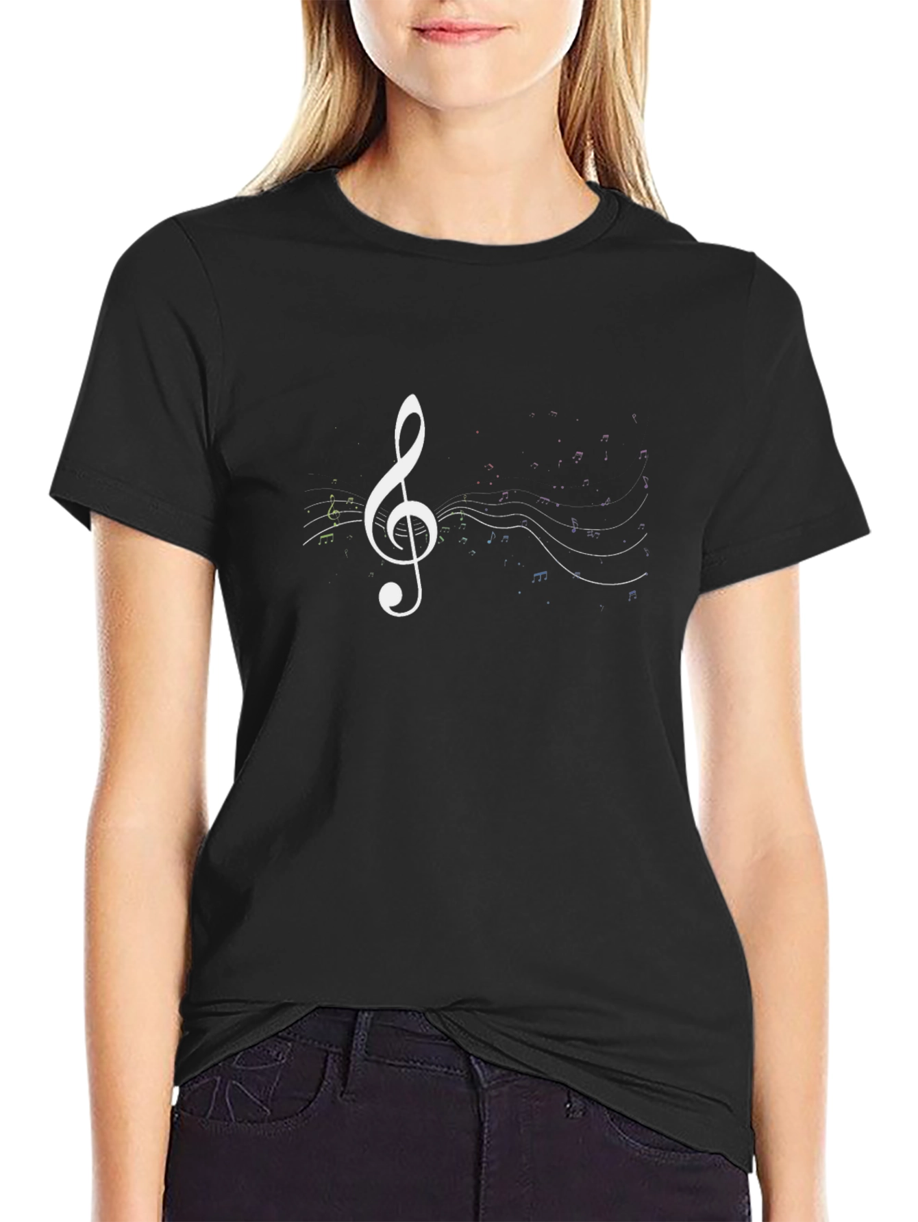 Music Treble Clef Graphic Tee - Black Cotton T-Shirt