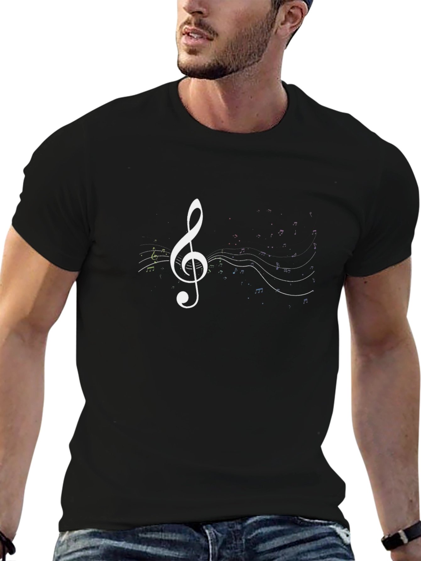 Music Treble Clef Graphic Tee - Black Cotton T-Shirt