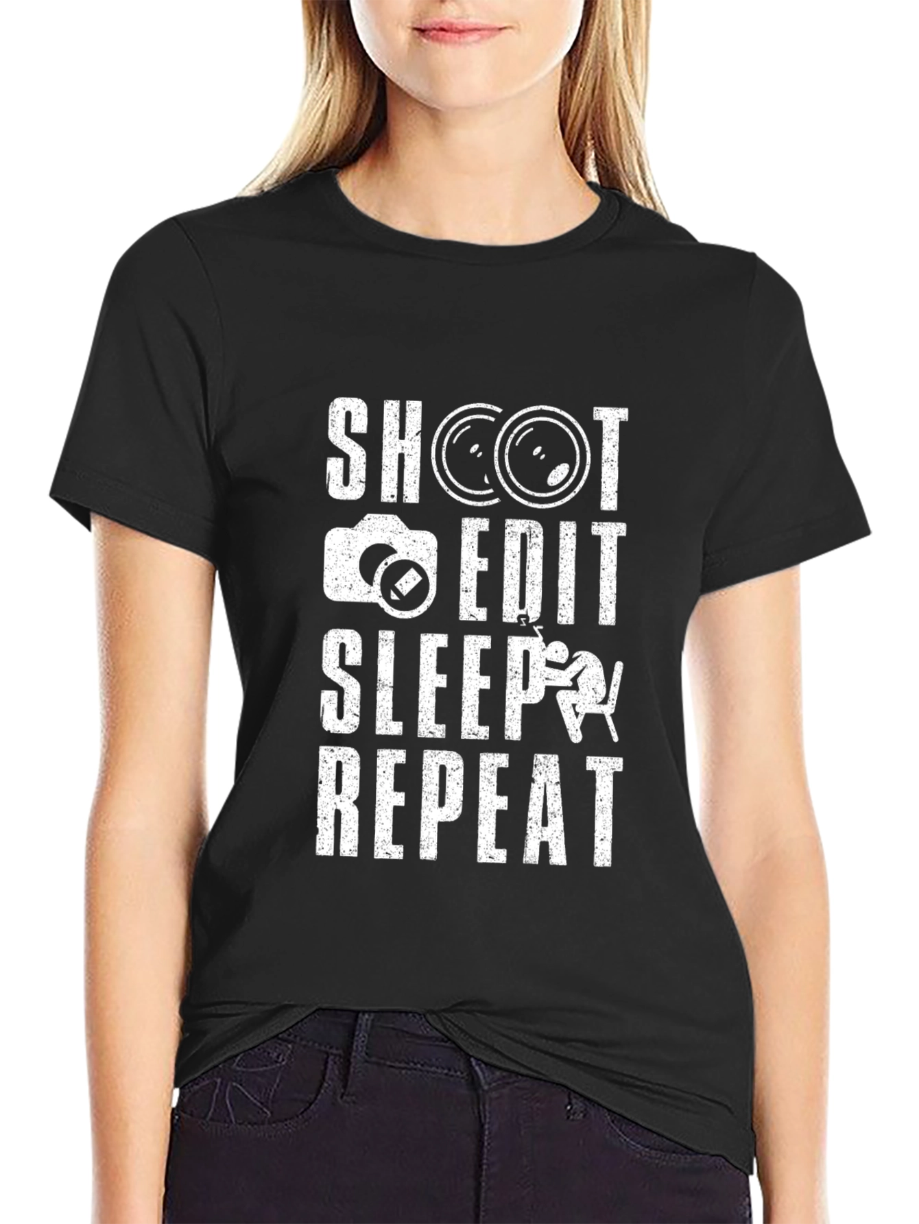 Photographers Shoot Edit Sleep Repeat Black T-Shirt