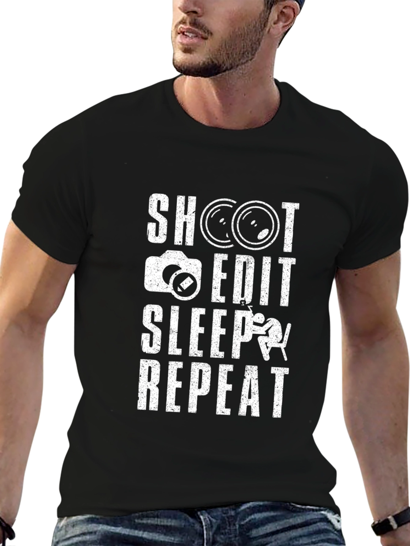Photographers Shoot Edit Sleep Repeat Black T-Shirt