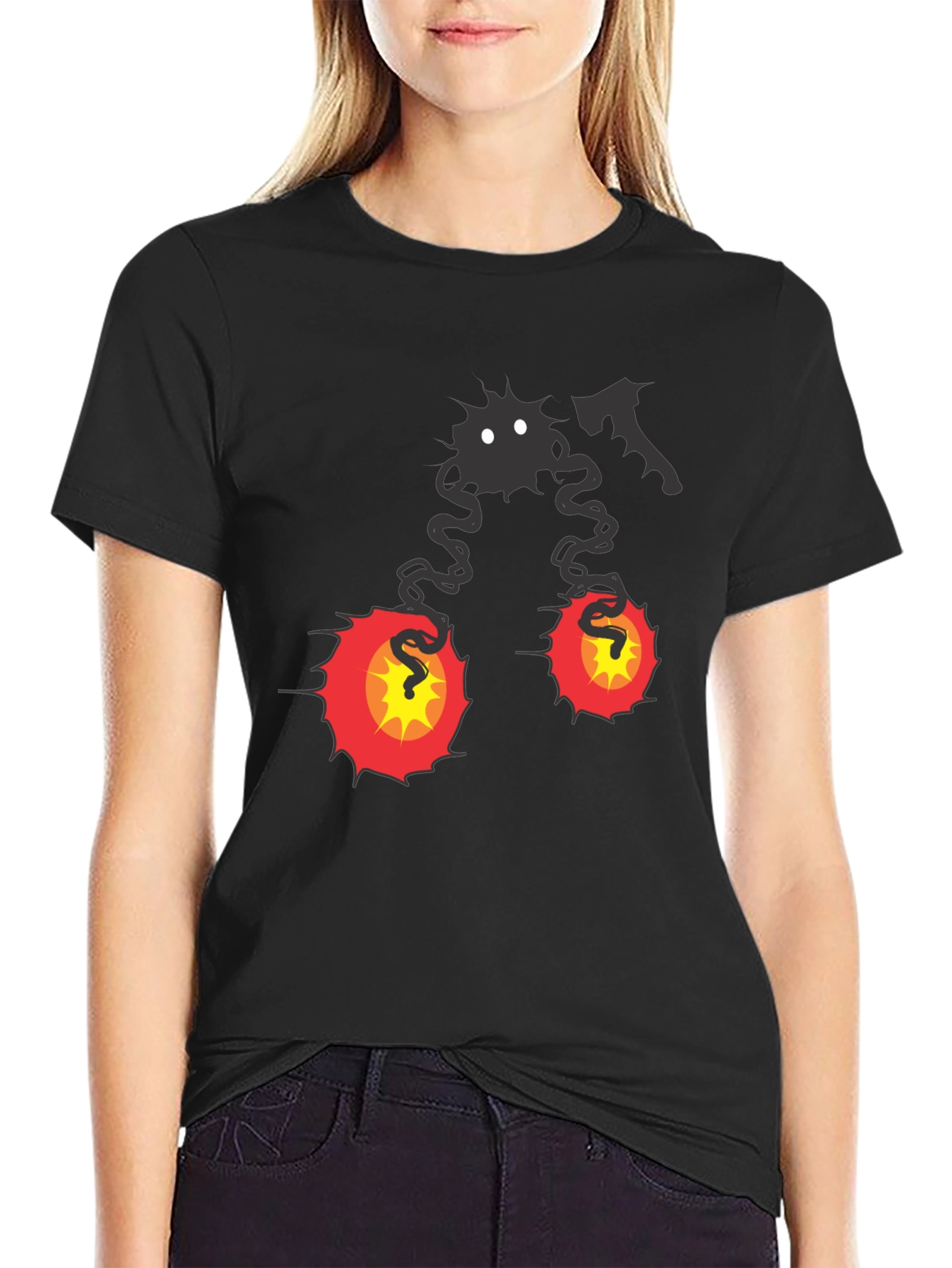 Spooky Cartoon Character Graphic Tee - Black