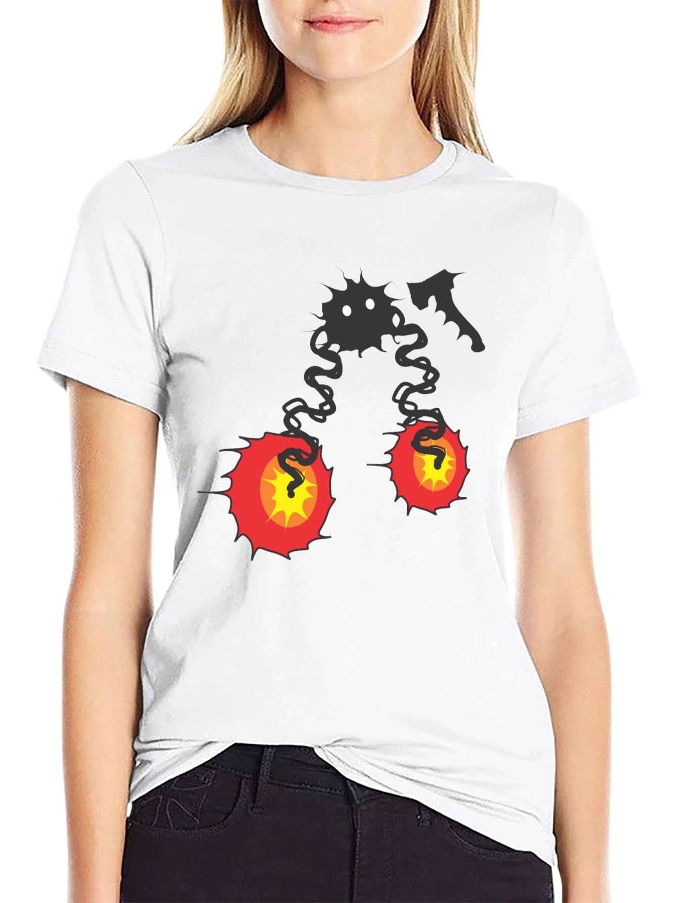 Spooky Cartoon Character Graphic Tee - Black