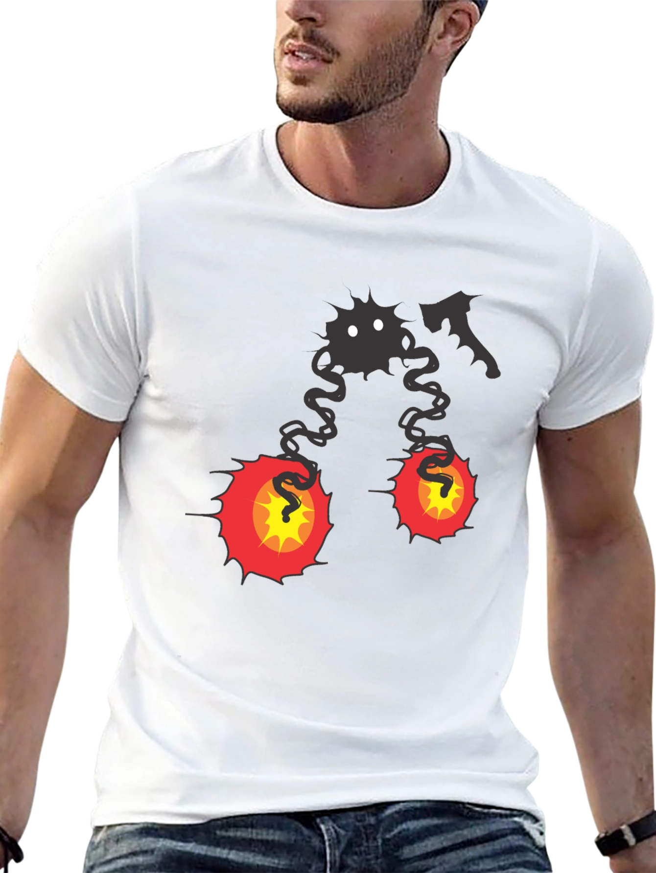 Spooky Cartoon Character Graphic Tee - Black