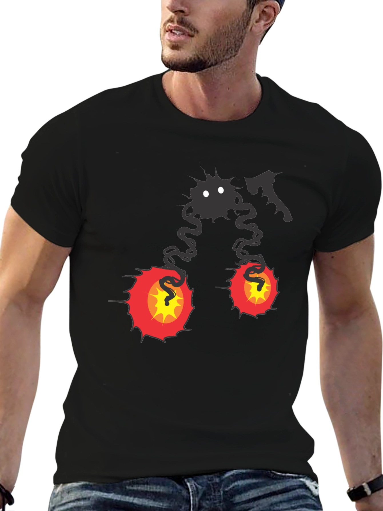 Spooky Cartoon Character Graphic Tee - Black