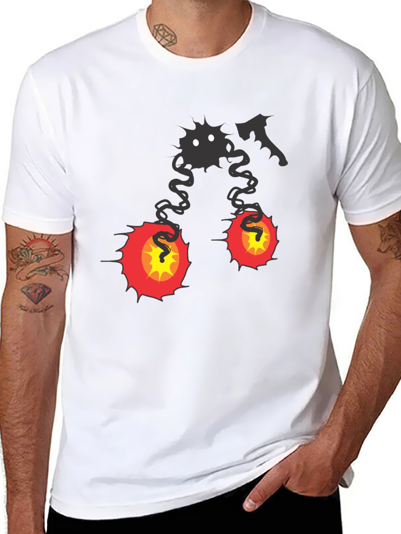 Spooky Cartoon Character Graphic Tee - Black