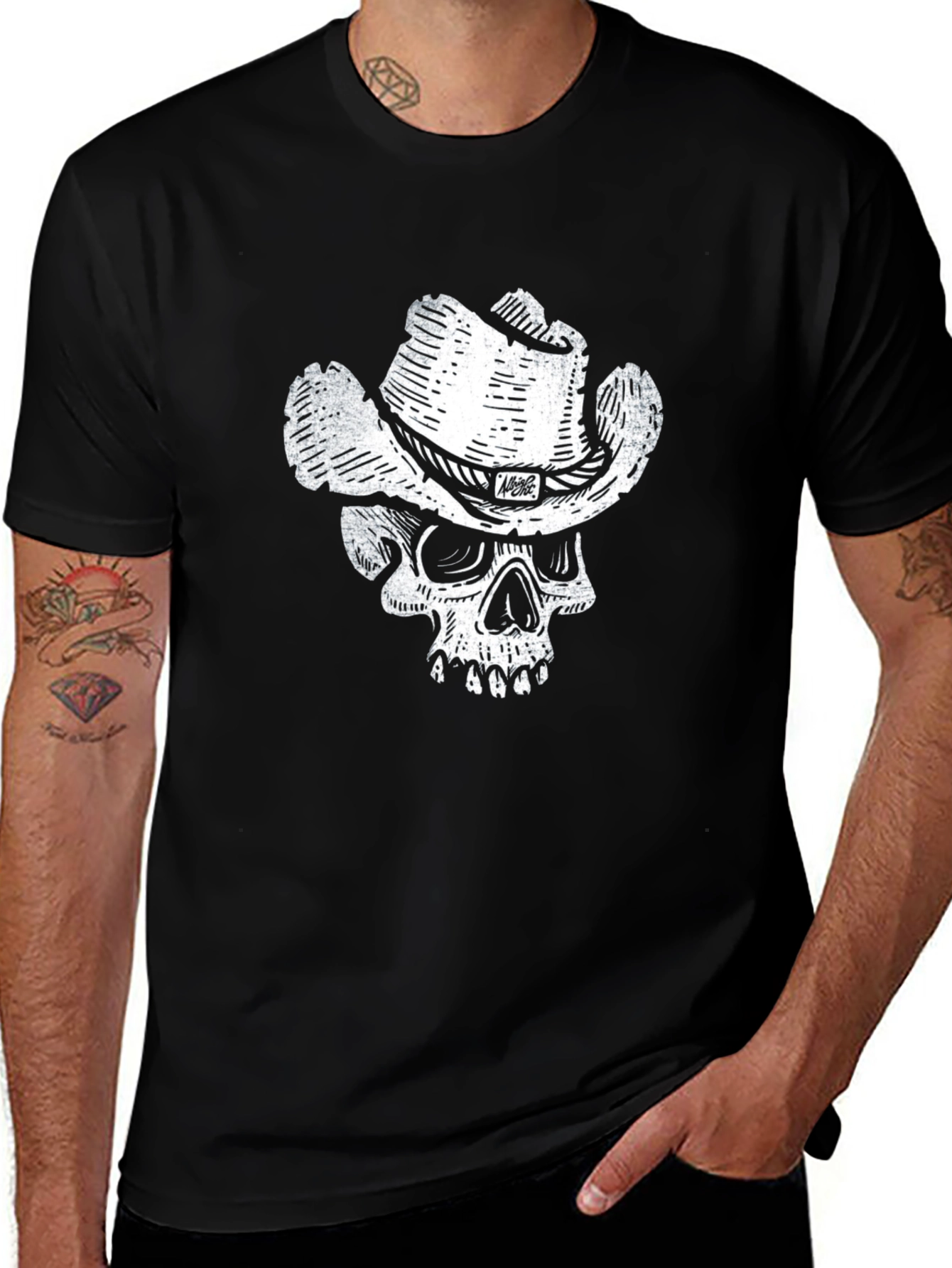 Skull Cowboy Graphic T-Shirt - Black