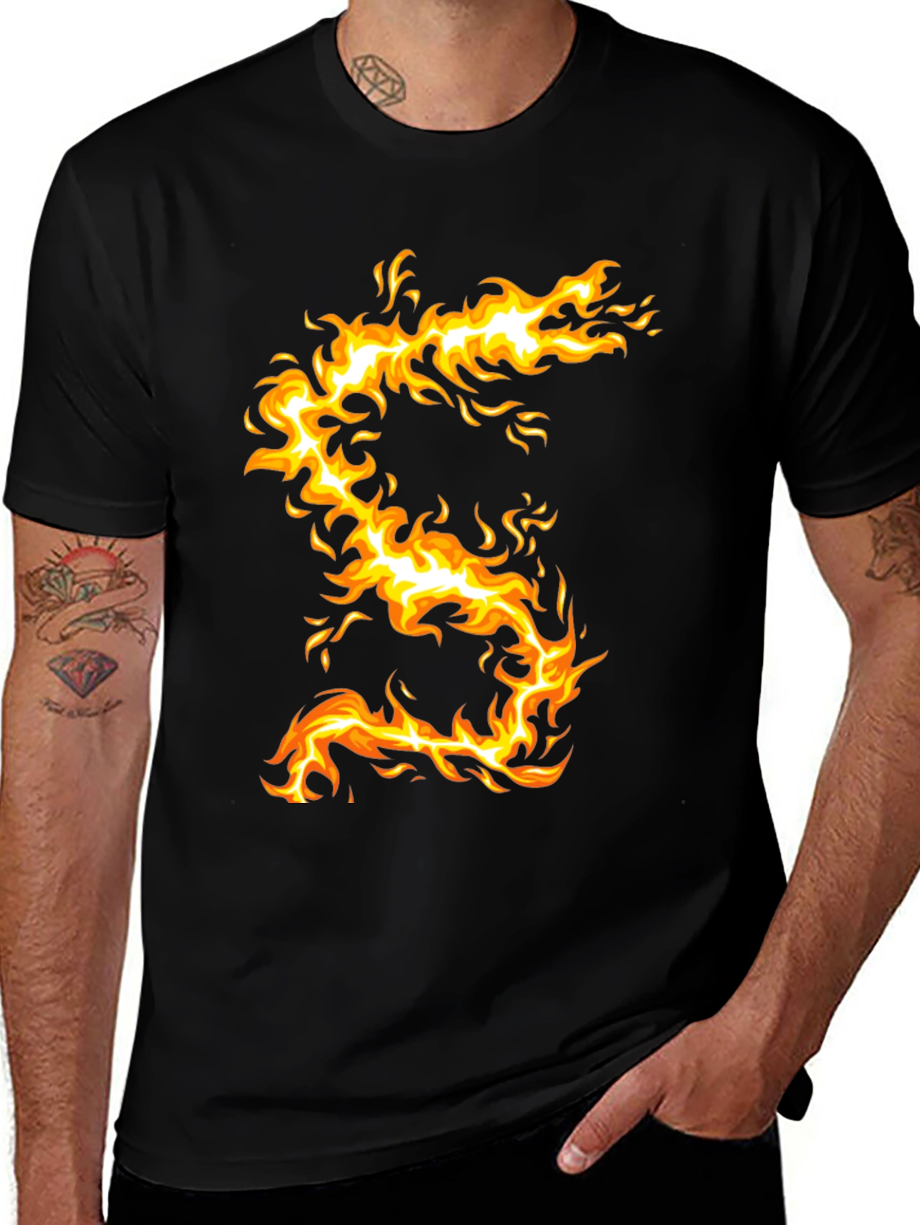 Fiery Dragon Graphic Tee - Mens Black T-Shirt