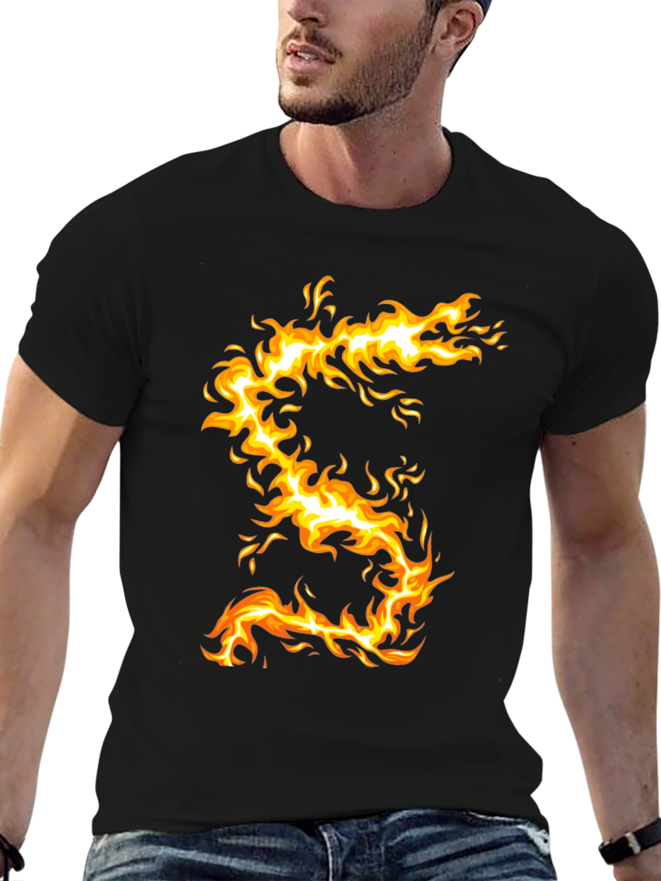 Fiery Dragon Graphic Tee - Mens Black T-Shirt