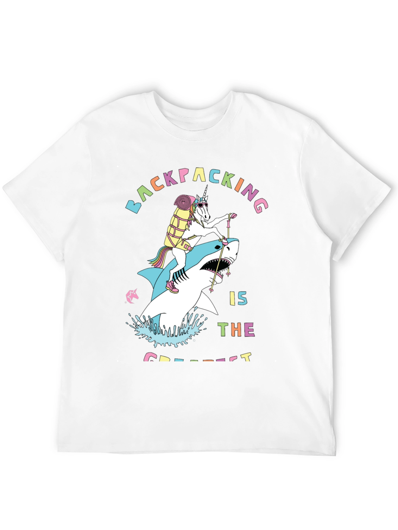 Backpacking Unicorn Shark Funny T-Shirt