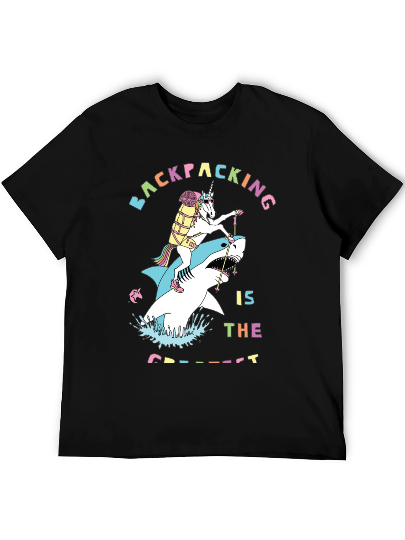 Backpacking Unicorn Shark Funny T-Shirt