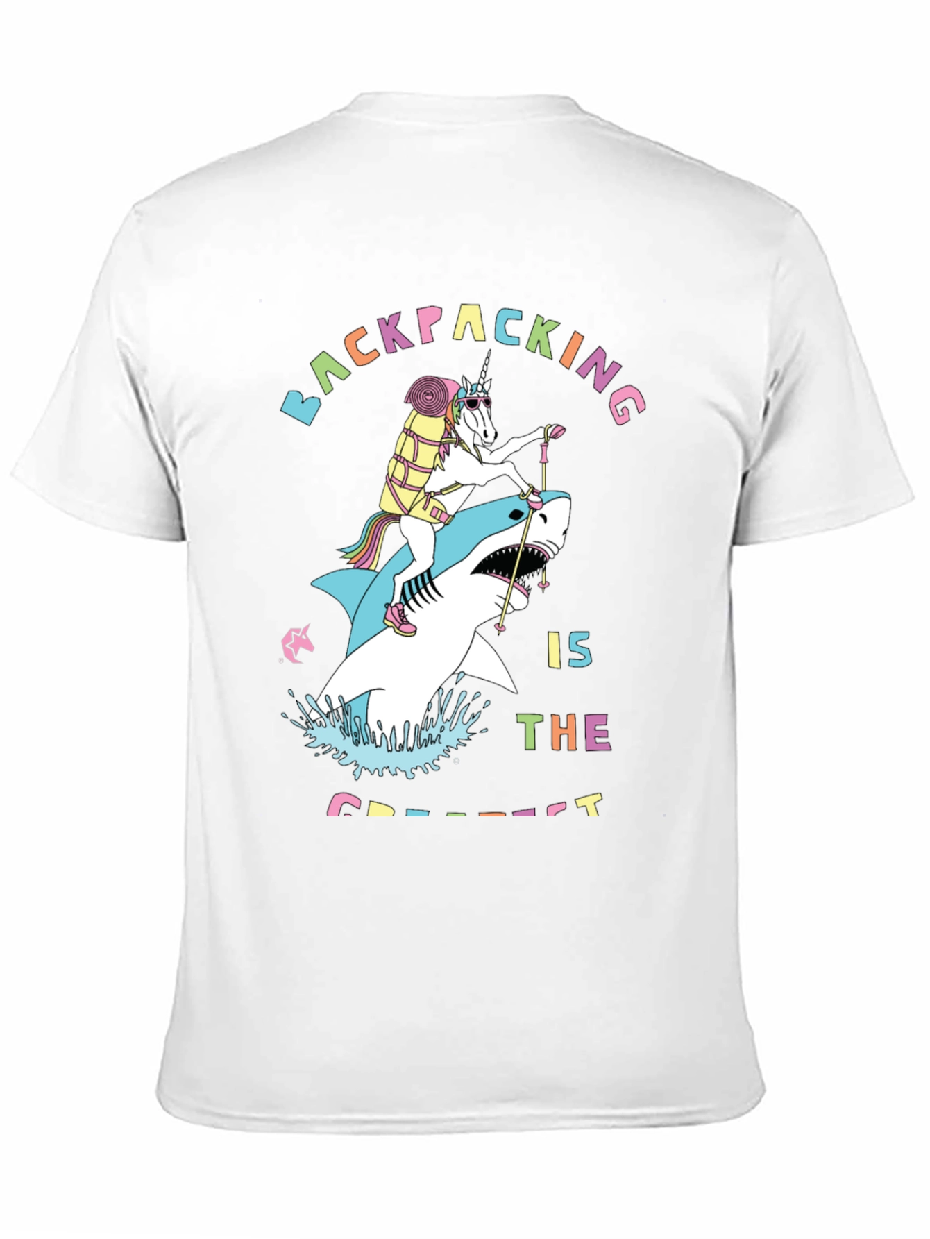 Backpacking Unicorn Shark Funny T-Shirt