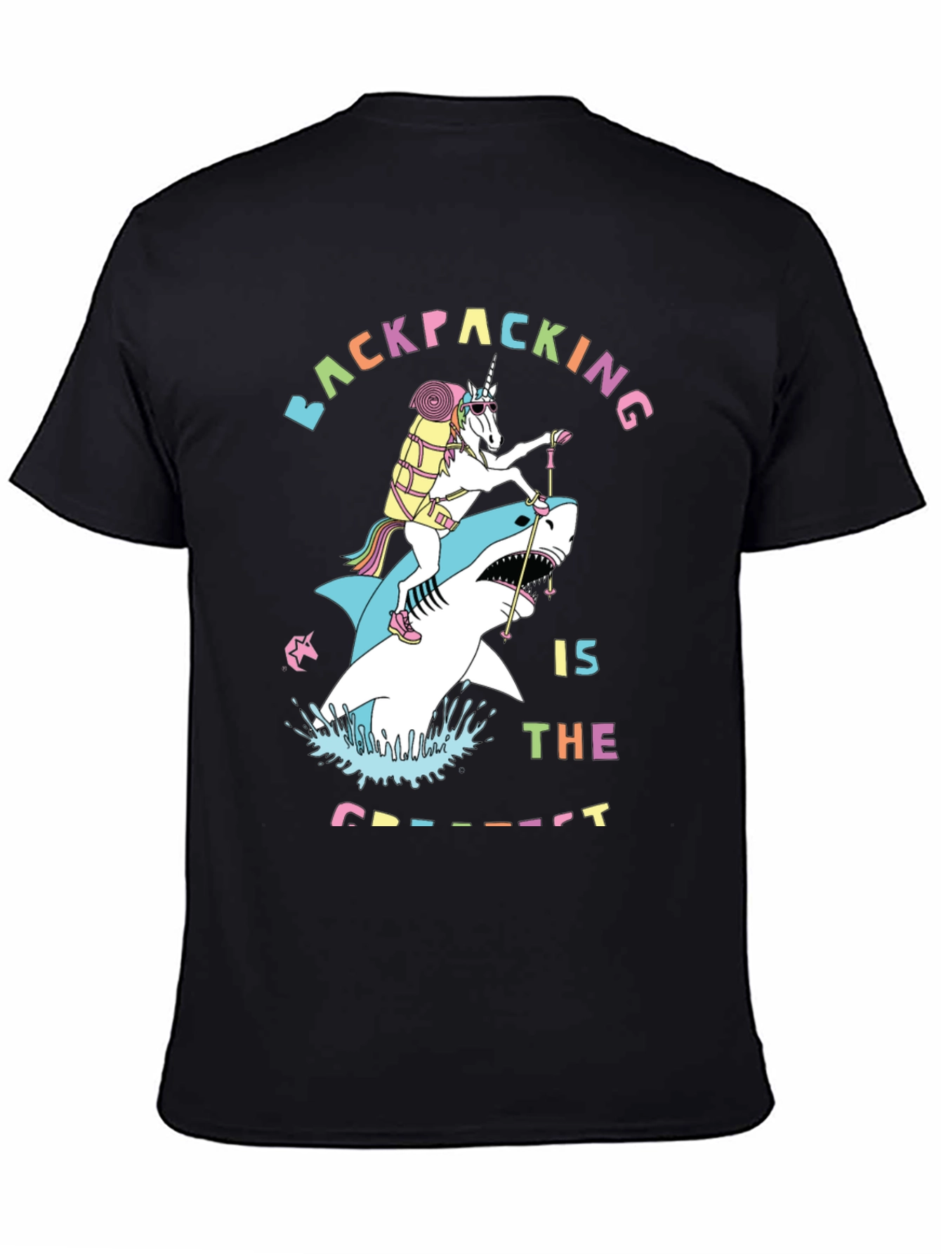 Backpacking Unicorn Shark Funny T-Shirt