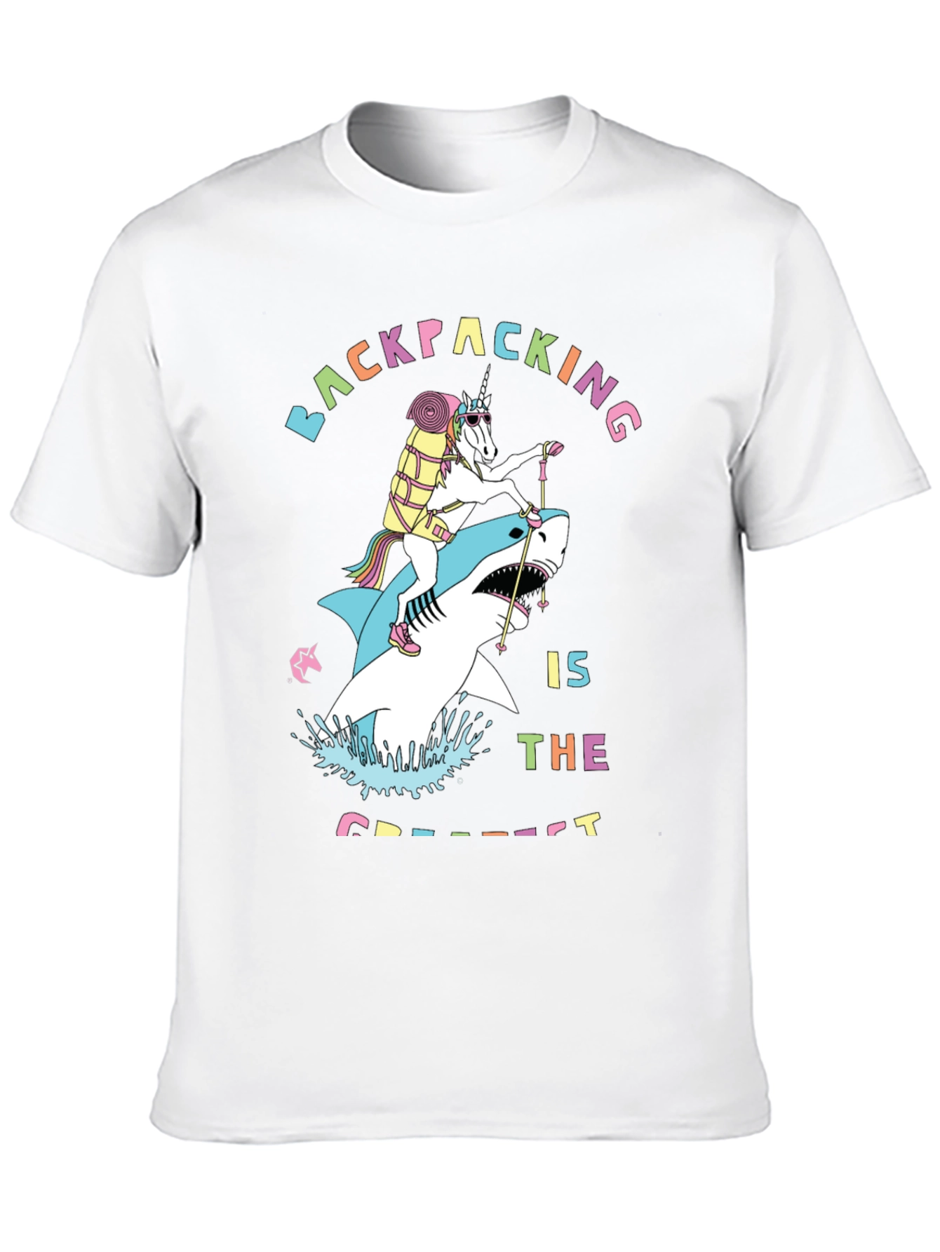 Backpacking Unicorn Shark Funny T-Shirt