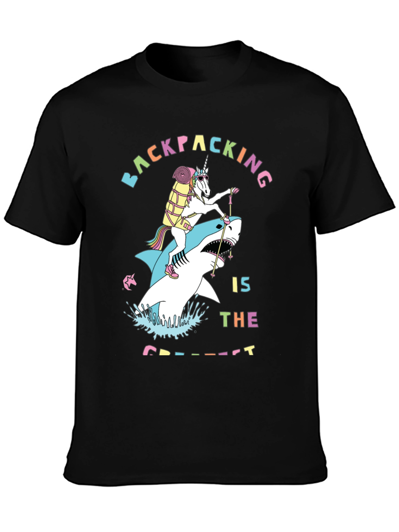 Backpacking Unicorn Shark Funny T-Shirt