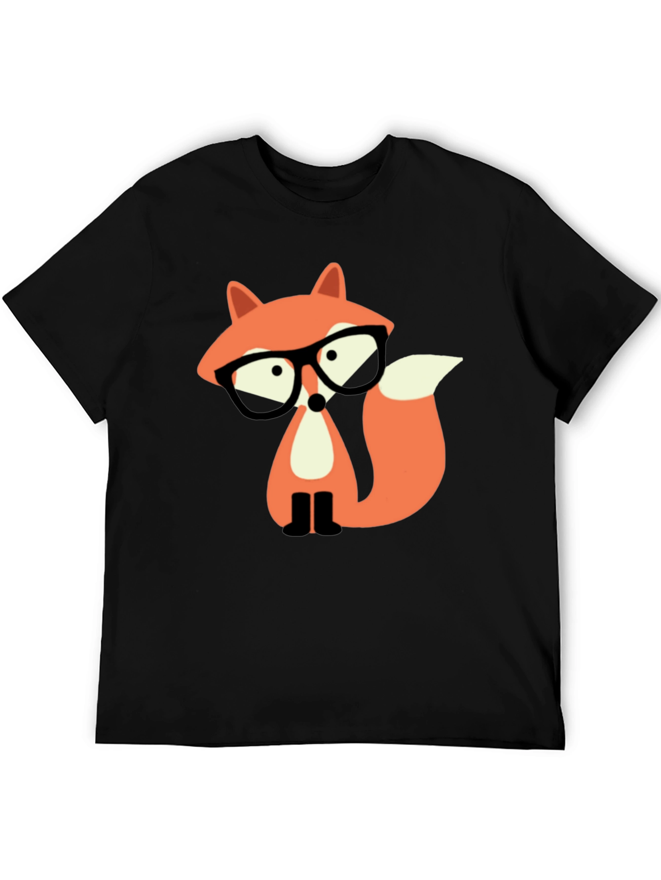Fox with Glasses Graphic Tee - Black