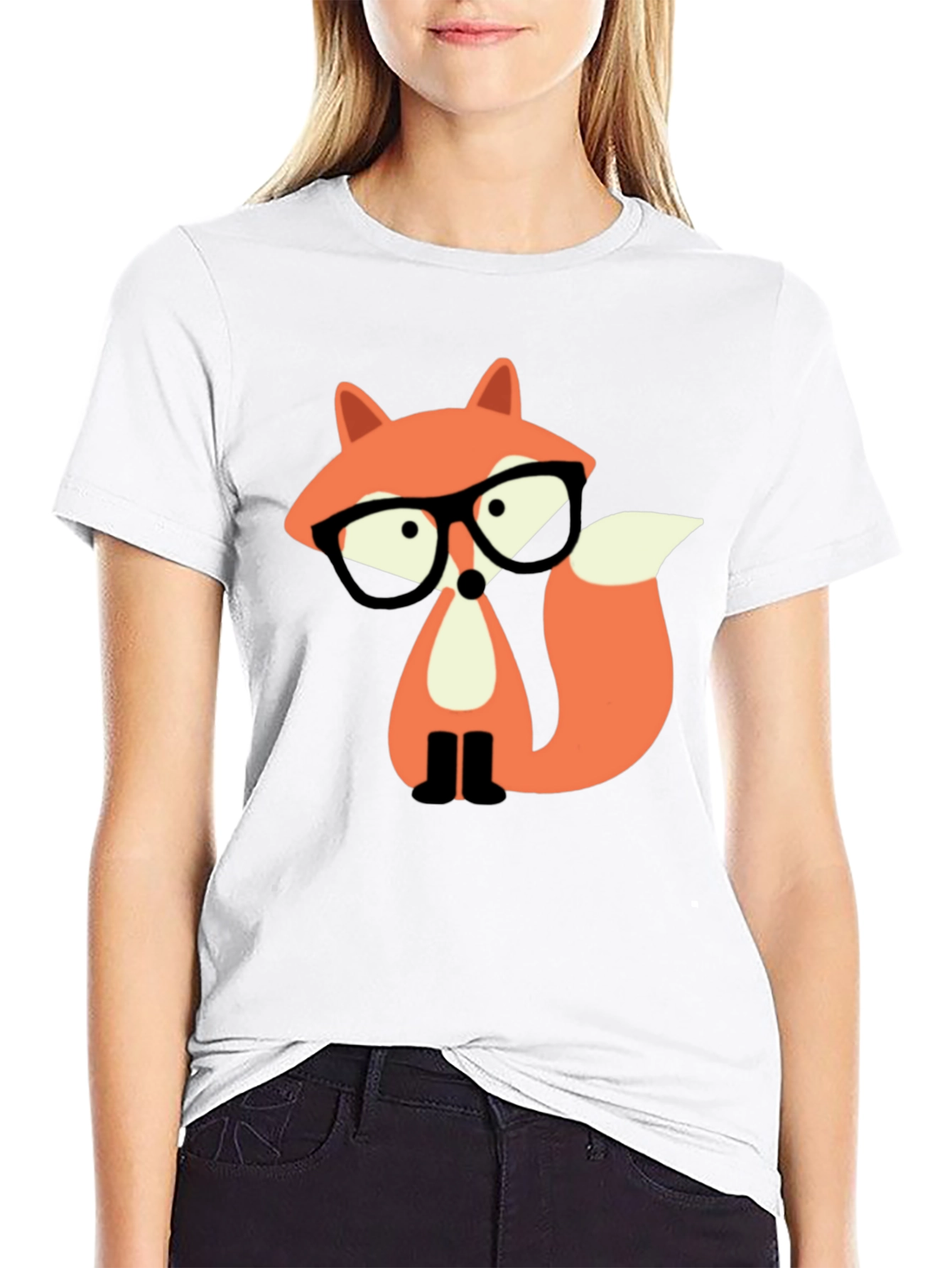 Fox with Glasses Graphic Tee - Black