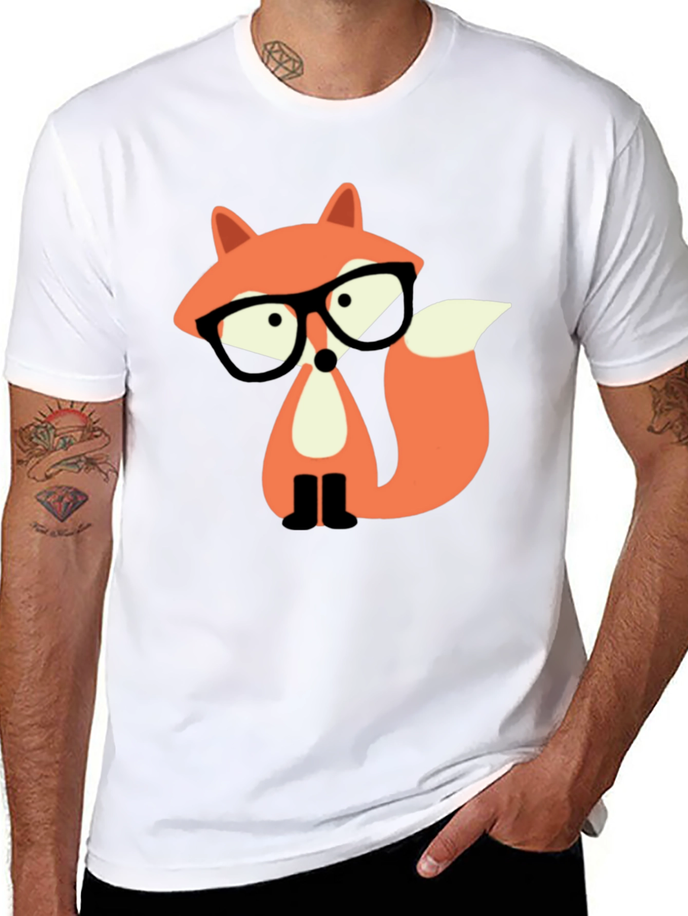 Fox with Glasses Graphic Tee - Black