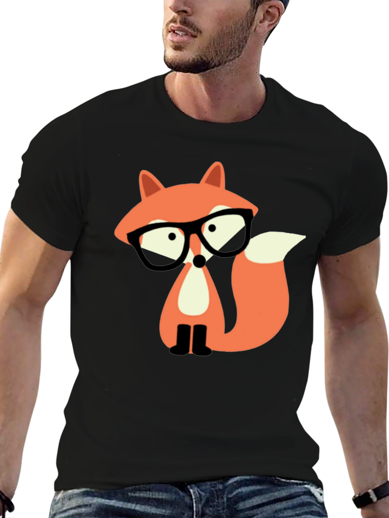 Fox with Glasses Graphic Tee - Black
