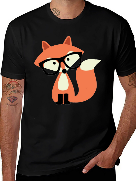 Fox with Glasses Graphic Tee - Black