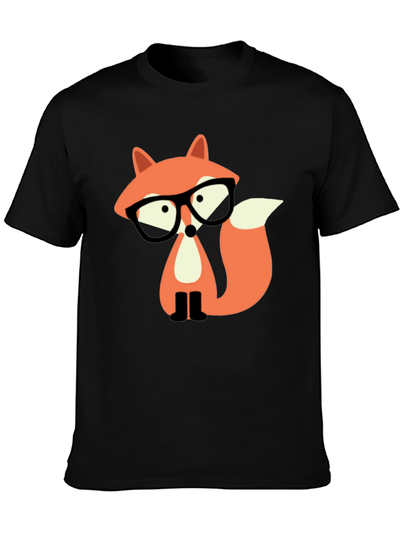 Fox with Glasses Graphic Tee - Black