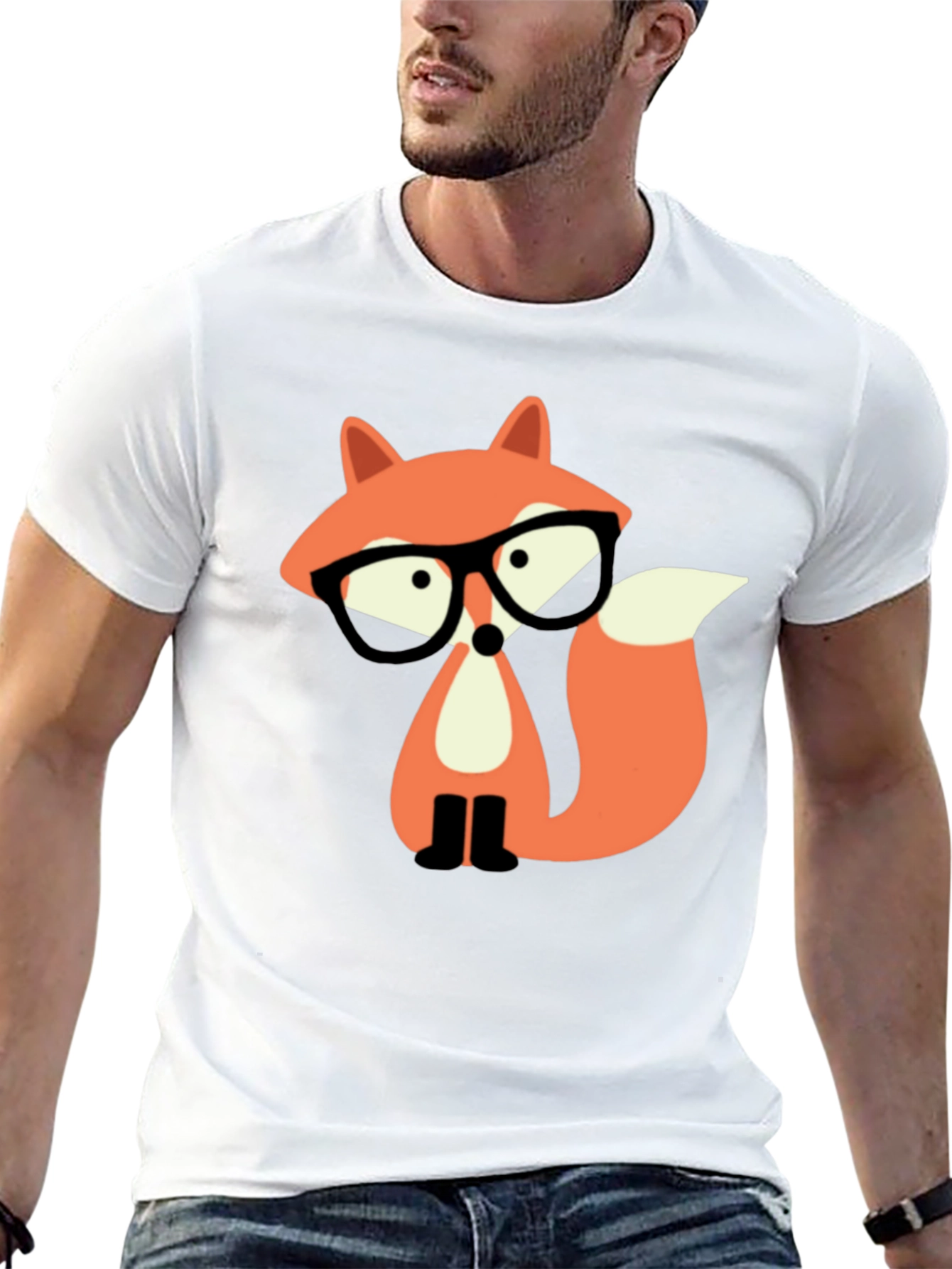 Fox with Glasses Graphic Tee - Black