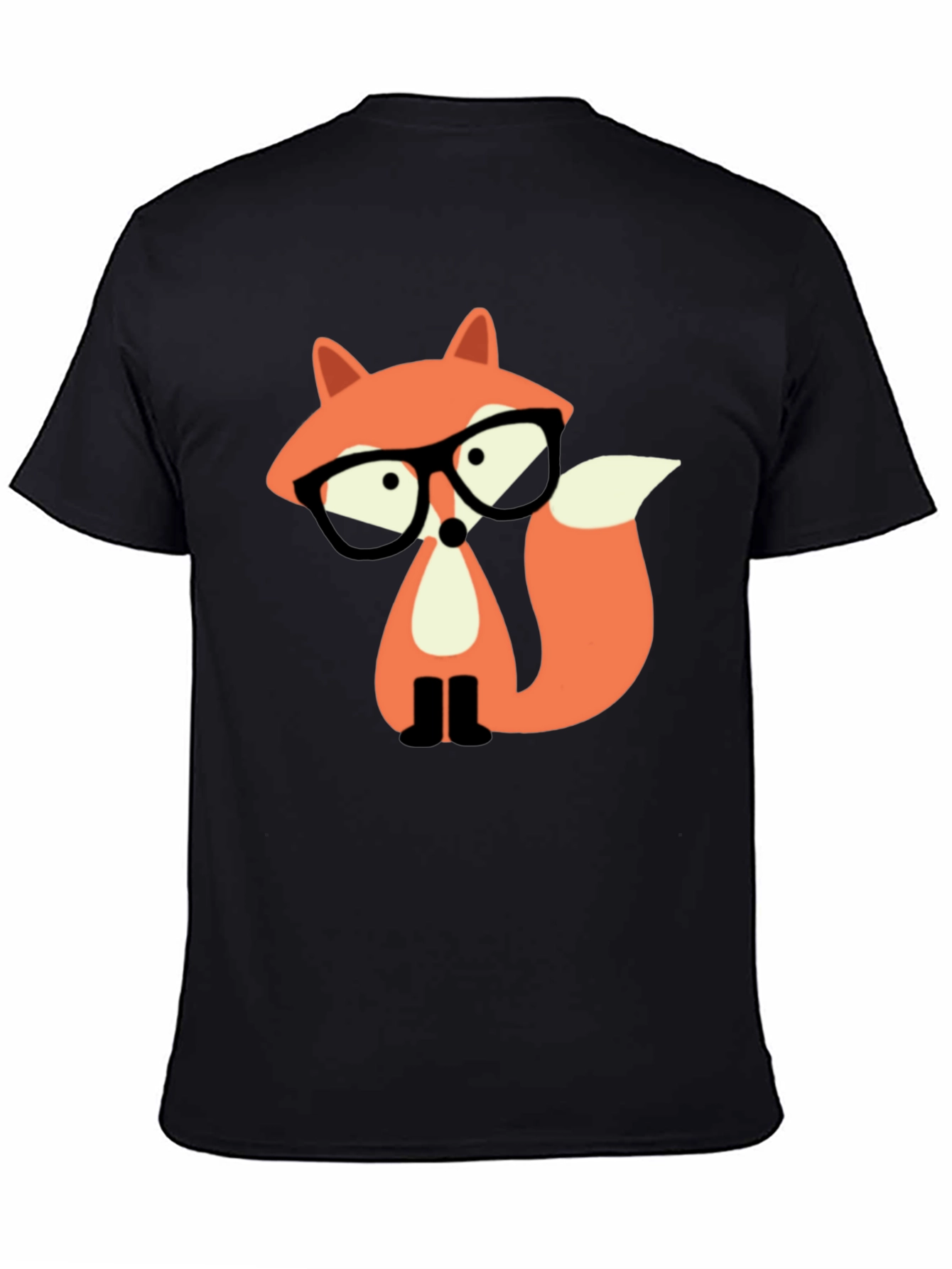 Fox with Glasses Graphic Tee - Black