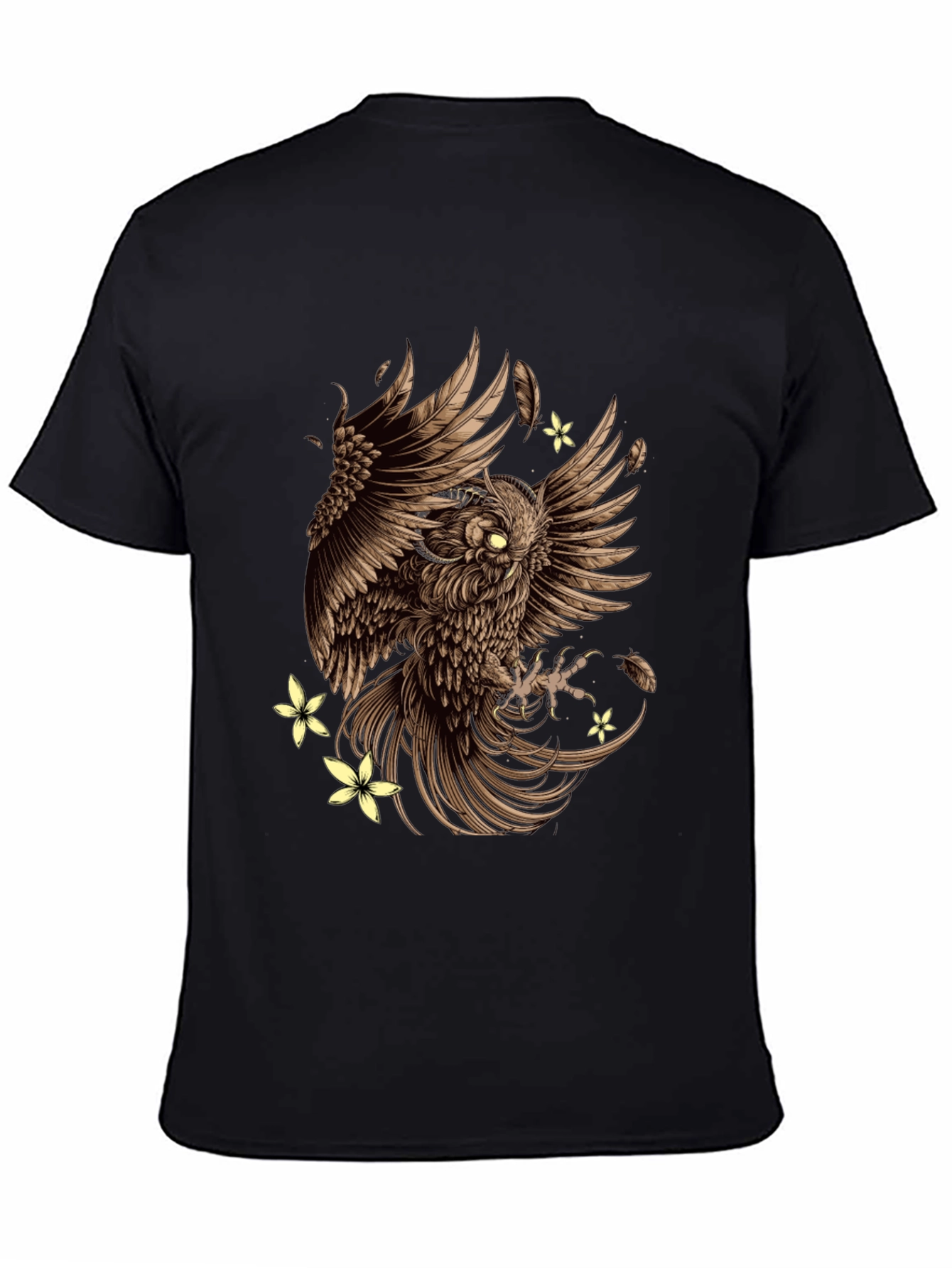 Owl & Flowers Graphic Tee - Mens Black T-Shirt